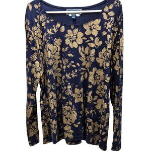 Floral Navy and Gold Women's Top
